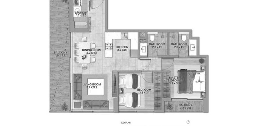 Квартира в Elemental 22 в Аль-Сатве, 2 спальни, 96.24м², № 31447