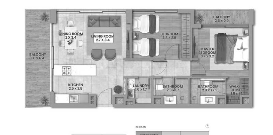 Appartement à Elemental 22 à Al Satwa, 2 chambres, 91.7 m², № 31446