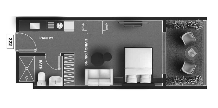 Plano de Apartamento «0BR-3» en VINCITORE AQUA FLORA