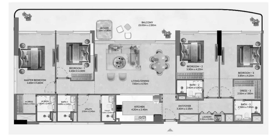 Apartment in Hermina by Casagrand in Dubai 4 bedrooms, 233.65 sq.m. № 109677