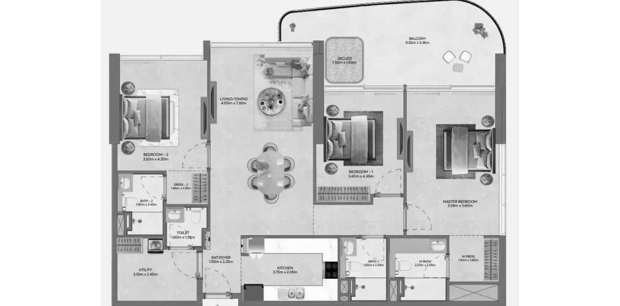 Apartment in Hermina by Casagrand in Dubai 3 bedrooms, 159.61 sq.m. № 109676