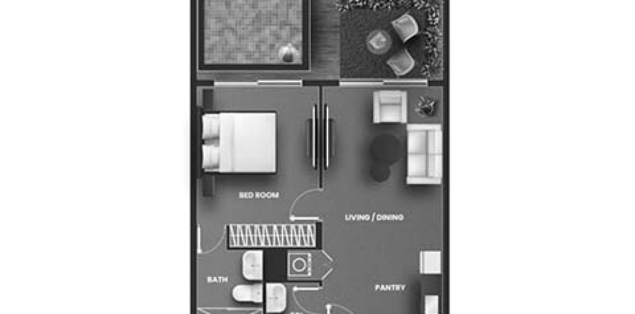Plano de Apartamento de 1 dormitorio «1BR-4» en VINCITORE AQUA FLORA