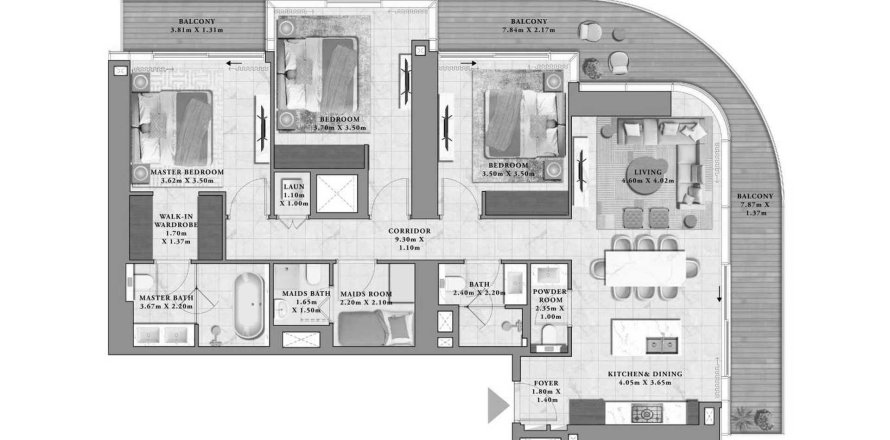 Квартира в Avarra by Palace в Бизнес-Бэе, Дубай, 3 спальни, 170.7м², № 71962