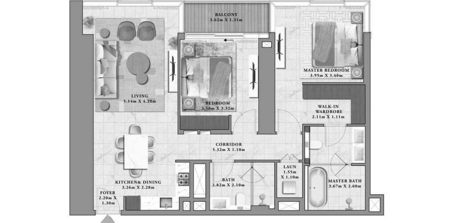 Apartment in Avarra by Palace in Business Bay, Dubai 2 bedrooms, 111.46 sq.m. № 71961