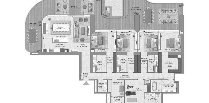Квартира в Avarra by Palace в Бизнес-Бэе, Дубай, 4 спальни, 445.51м², № 71963