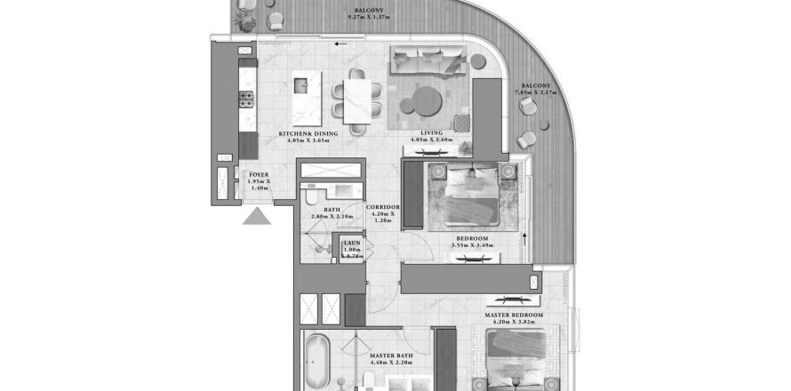 Квартира в Avarra by Palace в Бизнес-Бэе, Дубай, 2 спальни, 133.44м², № 71960