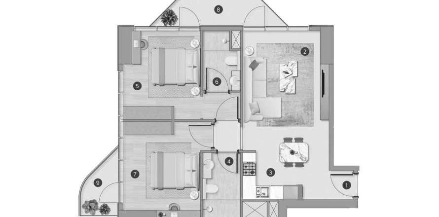 Квартира в Flora Shore Beachfront Residences в Дубае, 2 спальни, 91.6м², № 59993