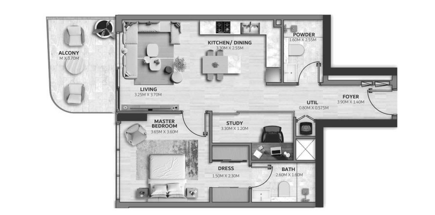 Apartment in Vedaire Residences in Meydan, Dubai 1 bedroom, 77 sq.m. № 47406