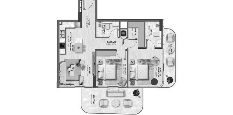 شقة في Vedaire Residences في Meydan, دبي 2 غرف نوم, 94 م² رقم 47407