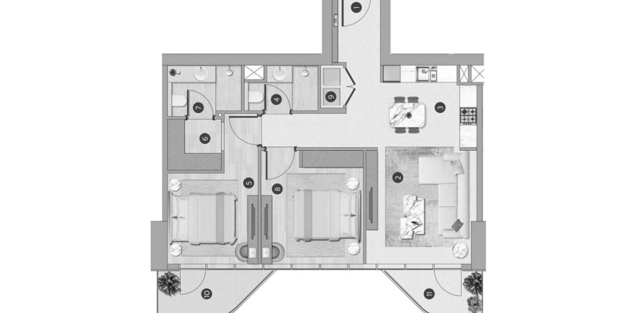 Apartamento en Flora Shore Beachfront Residences en Dubai, 2 dormitorios, 94.9 m², № 59994