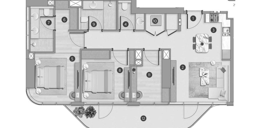 Квартира в Flora Shore Beachfront Residences в Дубае, 2 спальни, 106.9м², № 59995