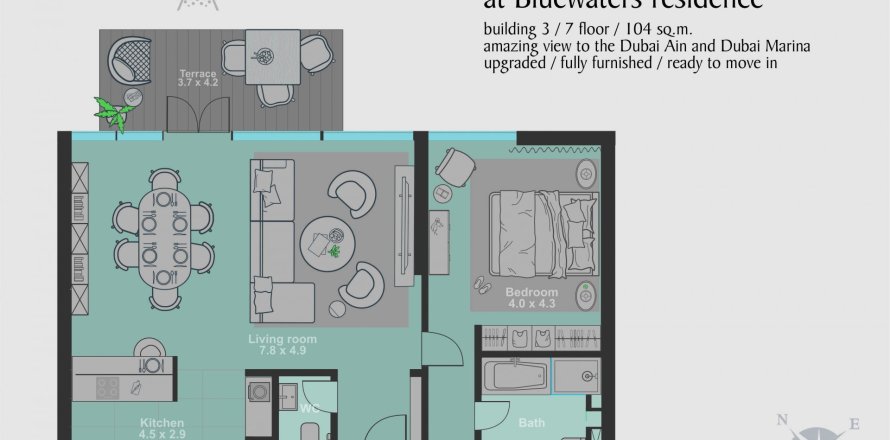 Квартира в Bluewaters, Дубай, 1 спальня, 103м², № 10433